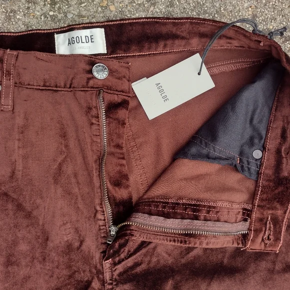 AGOLDE Women’s Brown Chocolate Velvet High Rise Bootcut Stretch Pants 30 NWT